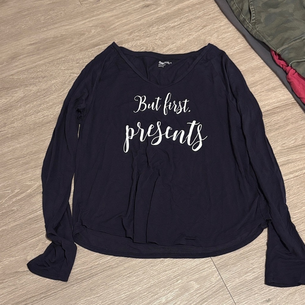 GAP Navy 'But First, Presents' Long Sleeve Tee